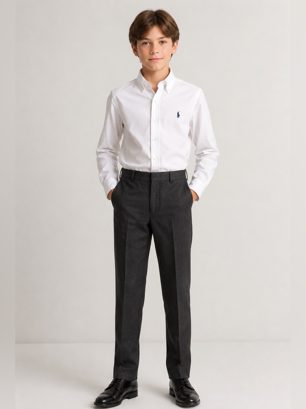 NWT Polo Ralph Lauren Gray Merino Wool Dress Pants Italy Unhemmed Size 16 Boys